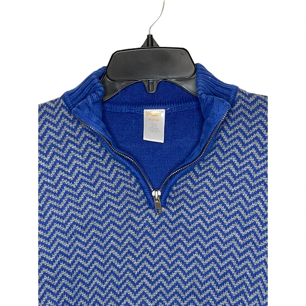 Gymboree Boys 1/4 Zip Pullover‎ Sweater Size Medium (7-8) Blue With Gray Zig Zag
